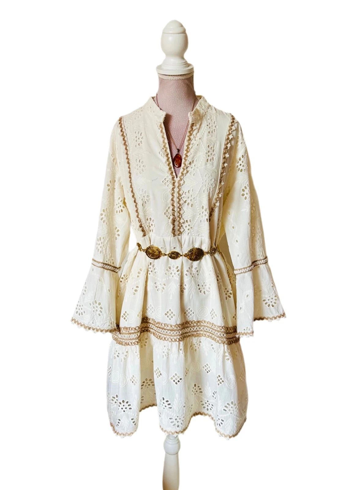 🌾🍃Cotton bohemian cottagecore romantic prairie embroidered dress S/M🌿💐 – photo 8